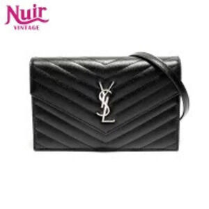 Yves Saint Laurent Chain Wallet Monogram Envelope Shoulder Bag Black